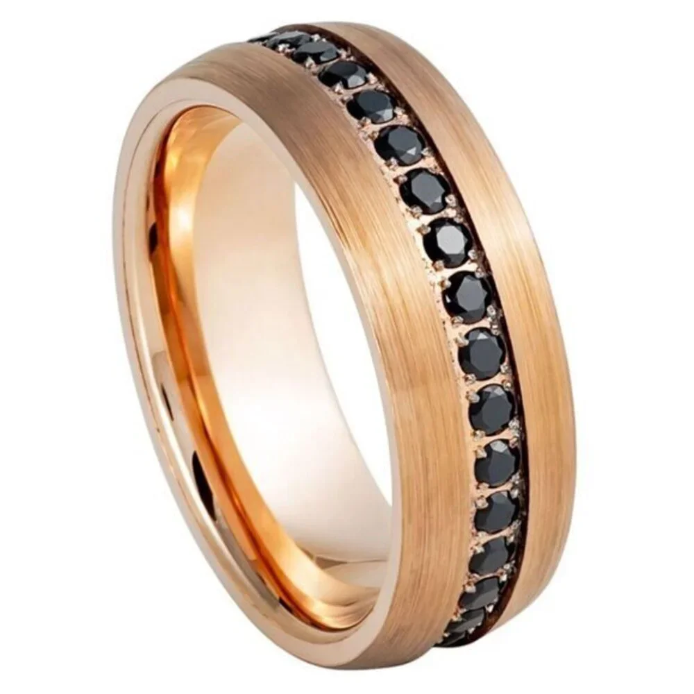 New 8mm Black CZ black gold plated Eternity Tungsten Wedding Band Ring